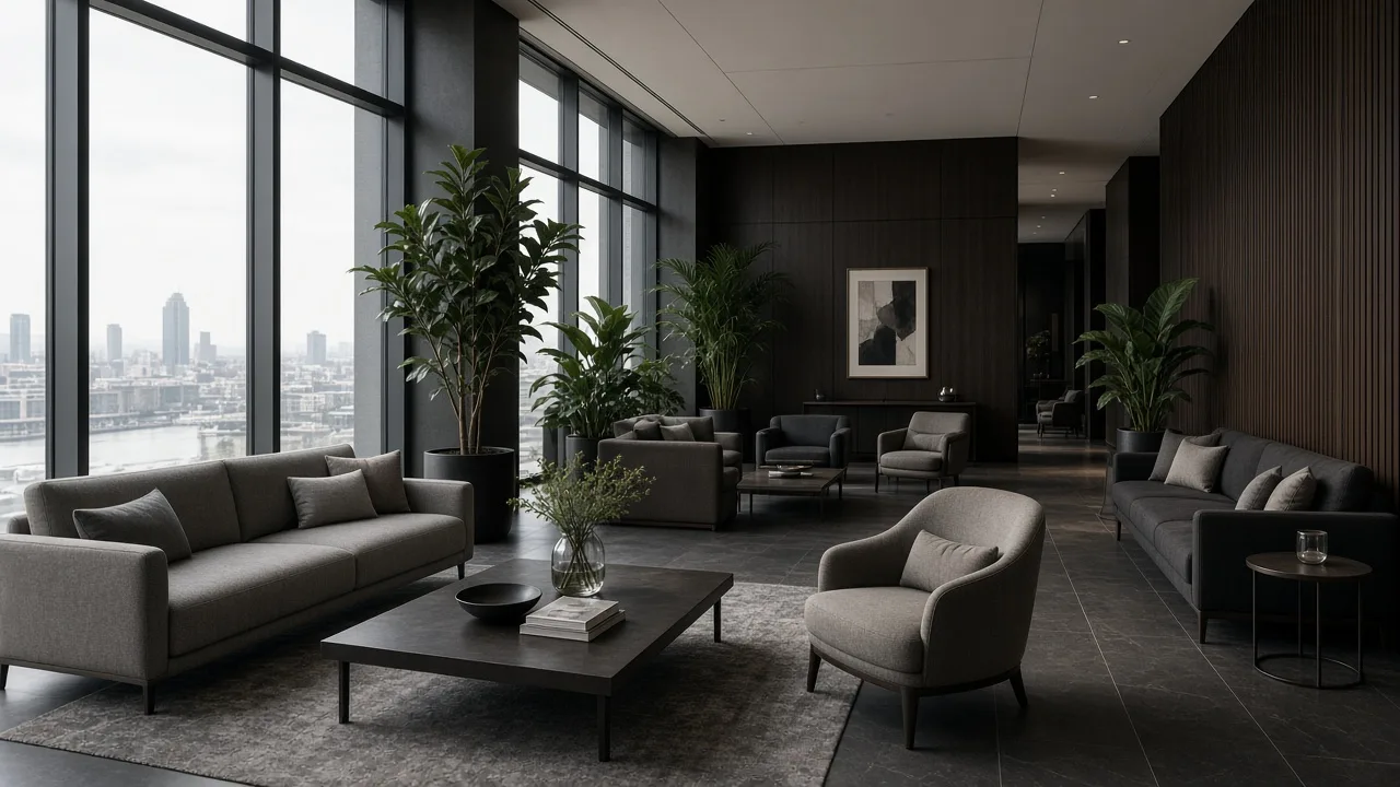 Calm open lounge in a modern professional office